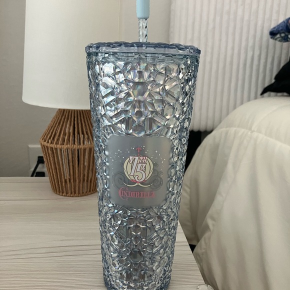 New Cinderella 75th anniversary Starbucks tumbler with glass slipper straw cover - Picture 1 of 4